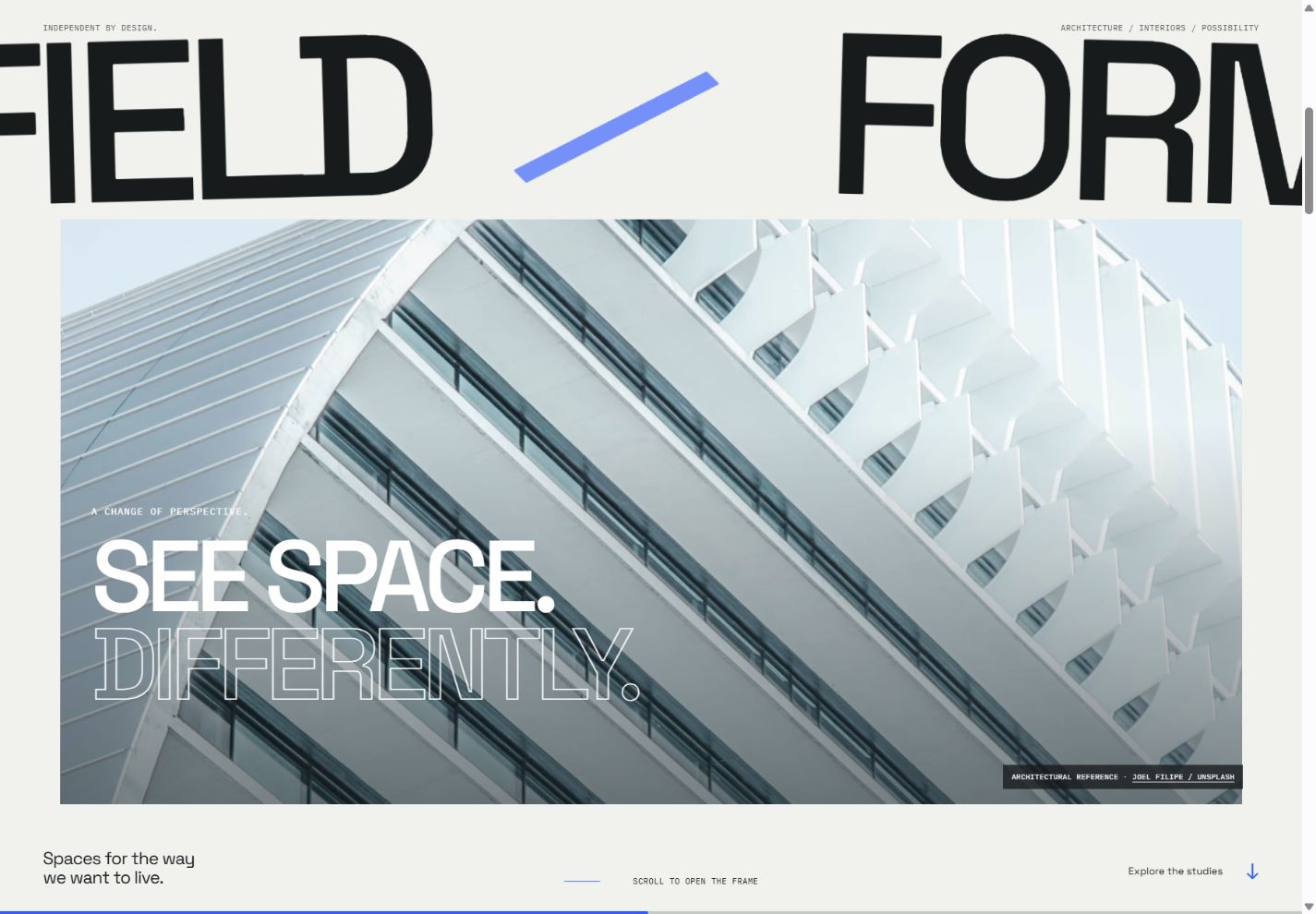 FIELD / FORM architecture concept during its expanding photographic scroll sequence